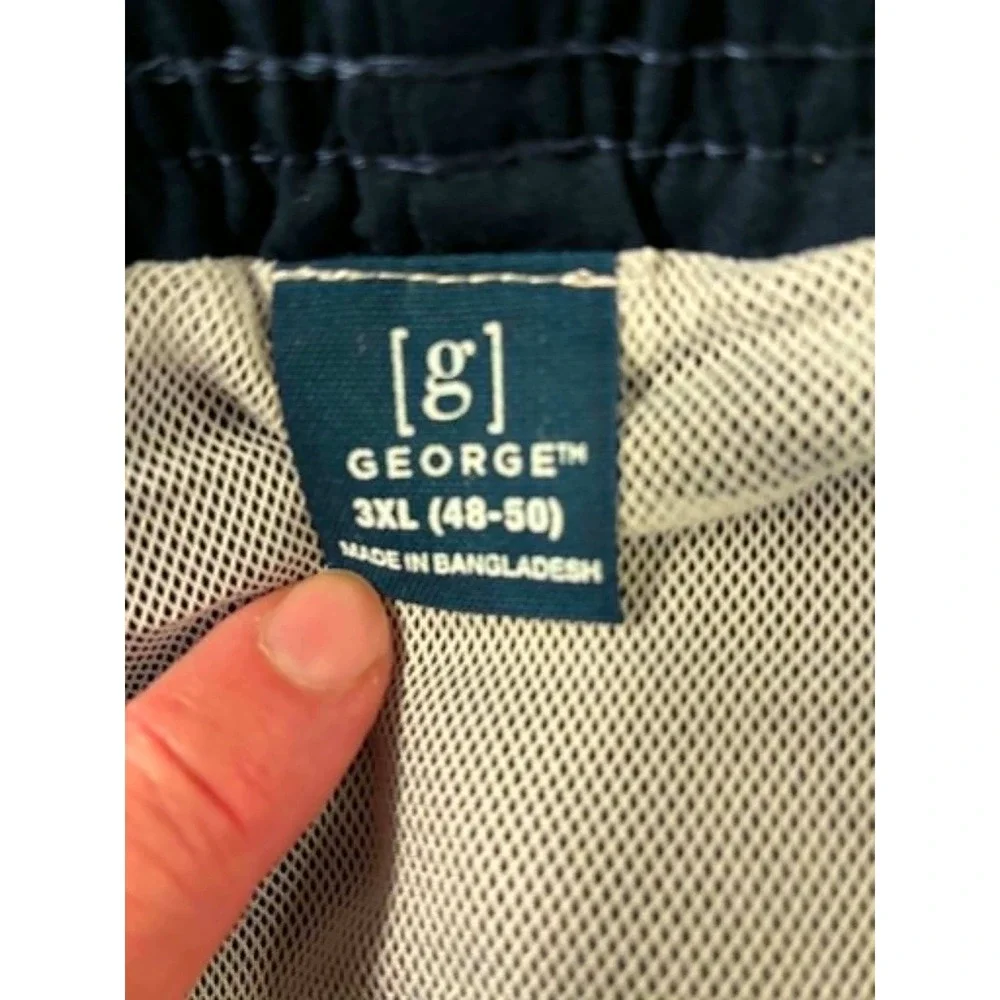 George Mens Swim Trunks Navy Blue Red Drawstring Mesh Lined Size‎ 3XL 48-50